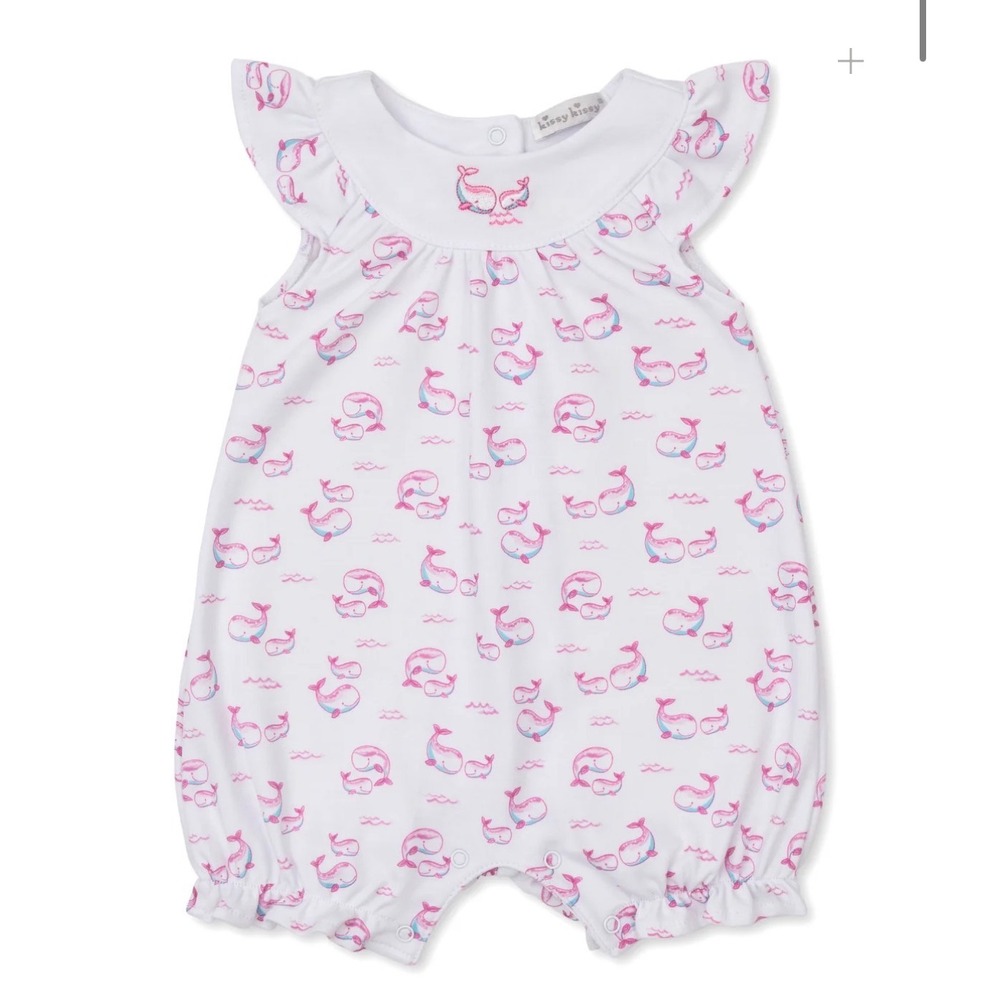 Kissy Kissy "Whale Pods Pink" Short Playsuit – White & Pink – Size 9 Months NWT